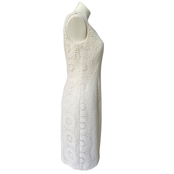 Adrianna Papell White Ivory Lace Eyelet Sheath Dress, Sleeveless Women's Size 10 - Picture 4 of 11